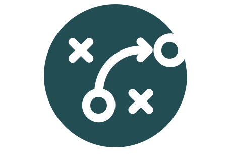 Strategisches Diagramm mit Pfeilen und Symbolen – steht für Planung, Taktik und gezielten Support bei Lexware Office.